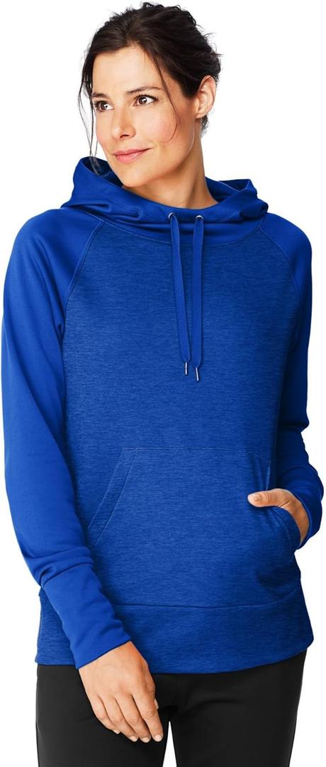 Hanes Women's Sport Performance Fleece Pullover Hoodie, Awesome Blue Solid/ Awesome Blue Heather, S