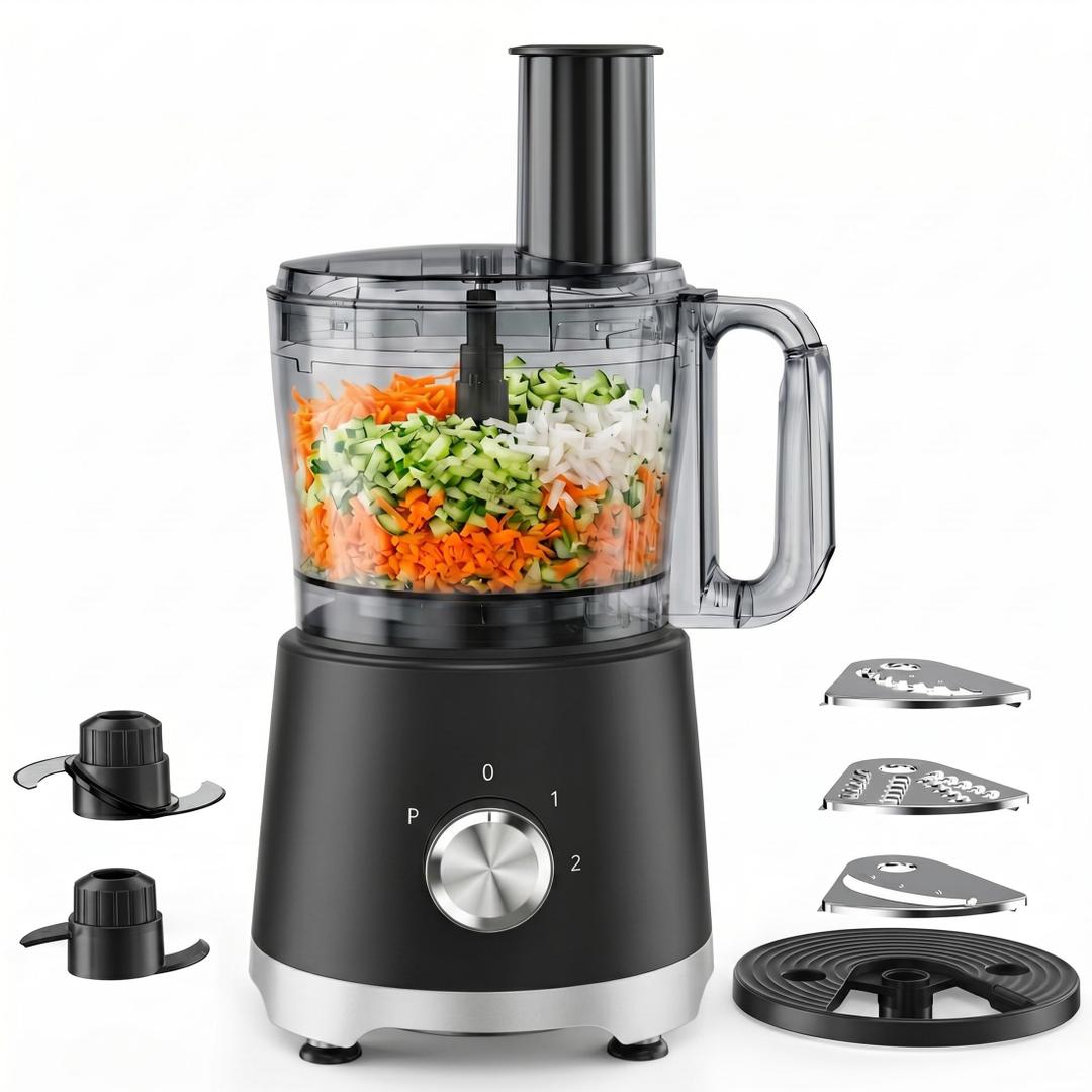 KMfurnila Electric Food Processor 10.5 Cup, Multi-Function Vegetable Chopper with French Fry Slicer, Dough Mixer, Easy to Clean, Secure Design, Stainless Steel, for Vegetables, Smoothie, Fruit