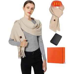 Heated Scarf for Women Men Rechargeable Heated Scarves Blanket with Battery Pack Neck Heat Pad Electric Scarf Heated (Khaki With 5v 5000mah Battery)
