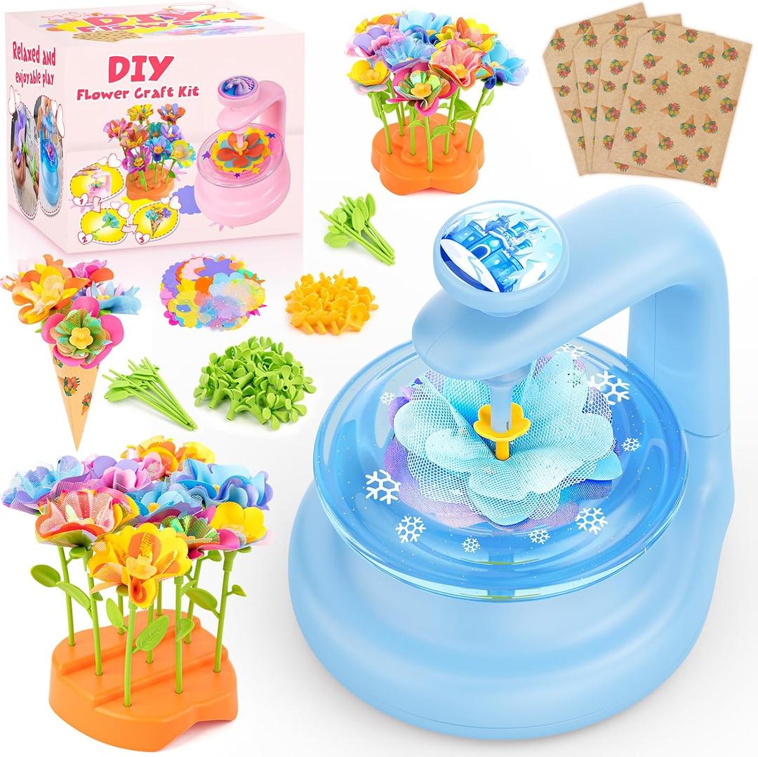cosone Fabric Flower Bouquets Toys, Arts and Crafts Kits for Kids Age 3-12, Easter Basket Stuffers, Ideal Gifts for Preschool Girls, Educational Handmade Frozen Toy for Girls Ages 3 4 5 6 7 8 9 (Blue Frozen Set)