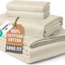 LANE LINEN 100% Egyptian Cotton Queen Sheet Set, Soft & Comfy Hotel Like Thick Fully Elasticized Mercerized Cotton Queen Size Set, No Pill Fade Resistant Queen Sheets, 15" Deep Pocket - Summer Sand