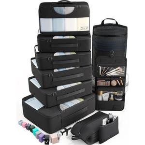 Veken 10 Set Packing Cubes for Travel Essential, Suitcase Organizer Bags in 4 Sizes, Carry-On Luggage Accessories with Large Laundry & Hanging Toiletry Bag, Must-Have for Airplane, Road Trip & Camping (01 Black)