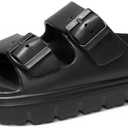 FUNKYMONKEY Women's Comfort Slides Double Buckle Adjustable Plastics Flat Sandals