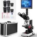Constant Temperature Lab Monocular Compound Microscope 40X-2500X Magnification with 7" LCD Screen 5MP E-Eyepiece, Adjustable Thermostat Mechanical Stage for Husbandry, Pet Hospitals,Farms