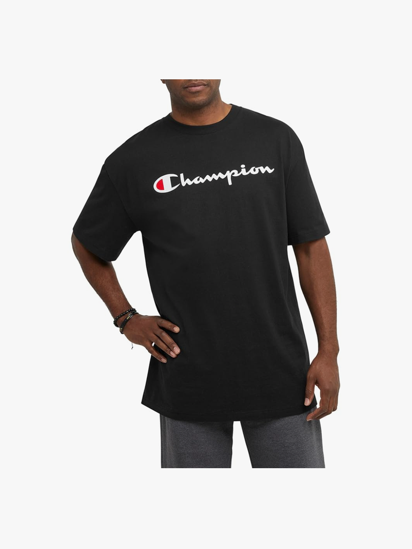 Champion, Cotton Midweight Crewneck Tee, T-Shirt for Men, Script (Reg. Or Big & Tall), Size -XXL