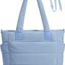 Tote Bag for Women Puffer Tote Bag Large Nurse Bags Shoulder Handbag with Zipper for Work Travel (Ice Blue)
