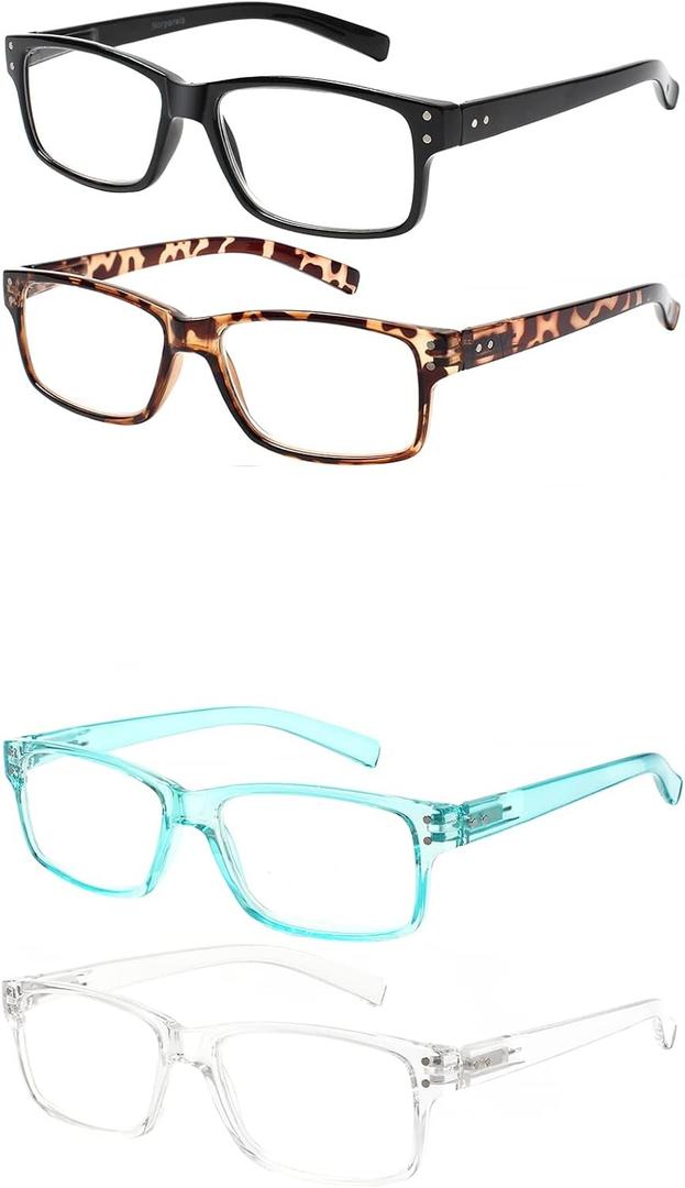 NORPERWIS Reading Glasses 4 Pairs Quality Readers Spring Hinge Glasses for Reading for Men and Women (4 Pack Mix Color, 0.50)