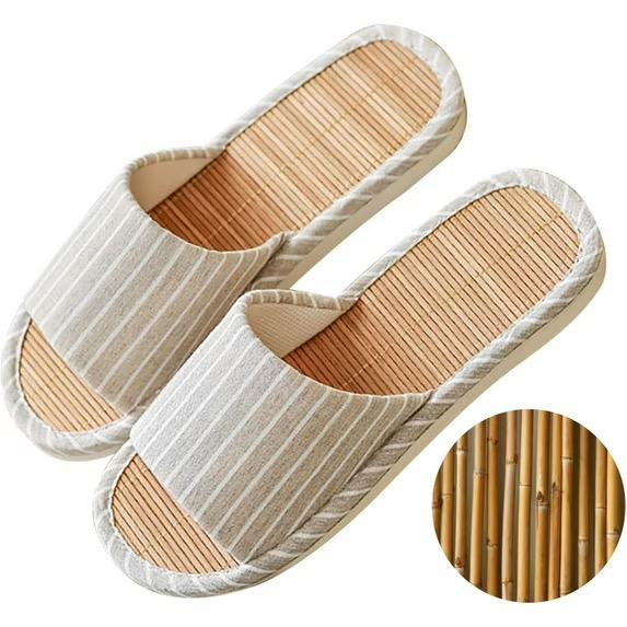 Odor-resistant Japanese Bamboo House Slippers for Sweaty Feet for Summer Cooling Slippers with Non-slip Soft Sole for Tatami and Indoor Easy to Clean 36-37