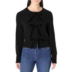 Amazon Essentials (Demi's Pick) Women's Regular-Fit Long-Sleeve Tie Front Cardigan with Bows (Medium, Black)