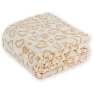 Beige Heart Blanket Throw for Bed - Fleece Blanket for Women, Small Blanket 50x60 Inches (Ivory)