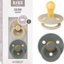 Bibs Pacifiers Color Collection, Set of 2 BPA-Free Latex Pacifiers Made in Europe, Round Nipple Baby Pacifier. (0+ Month (Pack of 2), Vanilla / Pine)