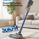 Cordless Vacuum Cleaner, 50KPa 60Mins Self-Standing Stick Vacuum Cordless with Anti-Tangle Brush,Touch Screen,Lightweight & Portable,Vacuum Cleaners for Home,Pet Hair,Carpet, Hard Floor Blue
