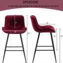 Bar Stools Set of 2 - Burgundy Counter Height Bar Stools Velvet Fabric Upholstered Bar Stools 24 Inches Seat Height Barstools with Backs Bar Chairs for Kitchen Island (Burgundy)., Large