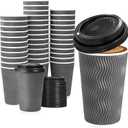 Lamosi 50 Pack - 16 oz Insulated Disposable Coffee Cups with Lids, To Go Paper Coffee Cups with Lids, Corrugated Ripple Wall Cup for Hot Drink, Office, Coffee Bar (Gray)