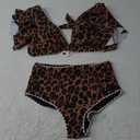 SPORLIKE Women Ruffle High Waist Swimsuit Two Pieces Push Up Tropical Print Bikini, M, Leopard