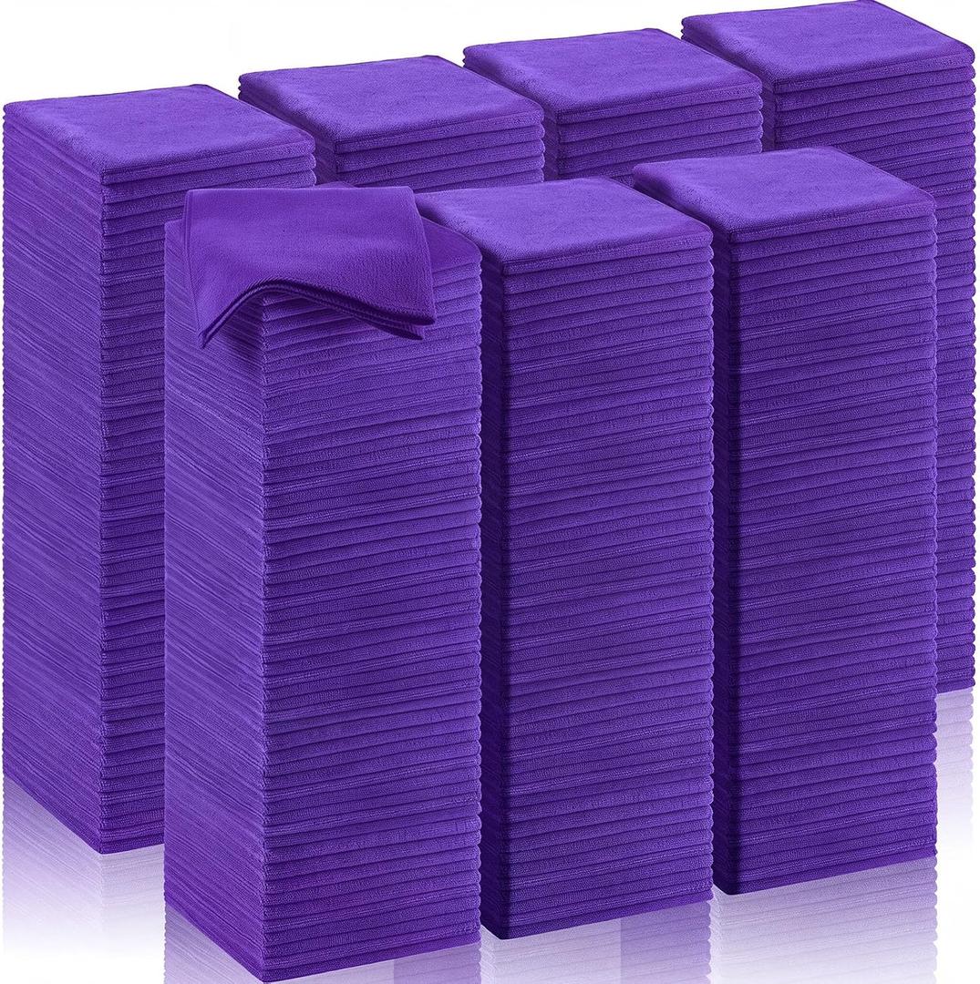 Oudain 200 Pcs Microfiber Cleaning Cloth 16x16 Inch Microfiber Towels for Car Ultra Absorbent Cleaning Rags Reusable Lint Free Streak Free Detailing Towel for Car Washing Drying Dusting (Purple)