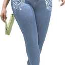Cyparel Women's Butt Lifting Skinny Jeans High Waisted Rhinestone Fringe Trim Denim Pants, Size XL