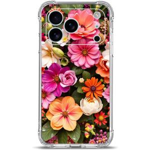 Case for iPhone 17 Pro, Beautiful Colorful Flowers Drop Protection Shockproof Case TPU Full Body Protective Scratch-Resistant Cover