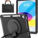 BATYUE Shockproof Case for iPad 10th Gen 10.9" 2022 / 11th Gen (A16) 11" 2025 | 360° Multi-Angle Stand (Portrait & Landscape) & Grip, Built-in Screen Protector, Pencil Holder, Black