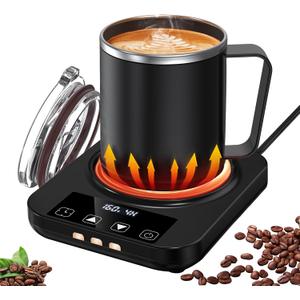 Coffee Mug Warmer & Mug Set for Desk, Electric Coffee Cup Warmer with 16oz Heated Mug, Temperature Control Smart Coffee Heater with Auto Shut Off & 9 Temp Settings, Gifts for Men Women, Black