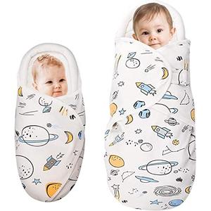 Knirose Baby Swaddle Blankets, Unisex Baby Blanket Wrap for Newborn Baby Boys Girls, Skin Friendly Wearable Swaddle Sleep Sack Made of Combed Cotton(Planet, White, 0-3 Months + 3-6 Months)