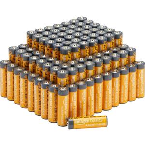 Amazon Basics 100-Pack AA Alkaline Batteries, 1.5 Volt, 10-Year Shelf Life, Reliable