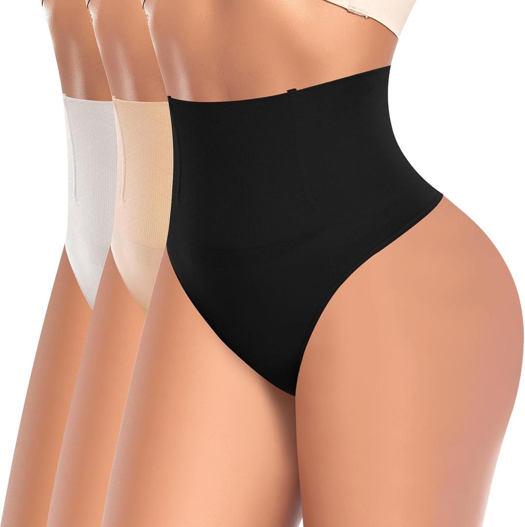Thong Shapewear for Women Tummy Control High Waisted Body Shaper Panties Girdle Seamless Shaping Underwear (A# Black+beige+white-1, Medium)