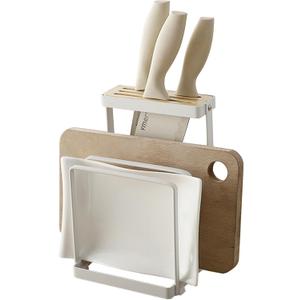 Knife Holder, Caliamary Kitchen Cabinet Knife Holder without Knives, Universal Metal Knife Block Cutting Board Organizer, Kitchen Storage Organizer (White)