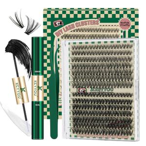 KEYYOU DIY Lash Extension Kit 280pcs Individual Lashes D Curl Eyelash Extension Kit 30D+40D 9-16Mix Lash Clusters with Lash Bond and Seal and Lash Applicator for DIY at Home(KIT-30D40D-0.07D-9-16MIX)