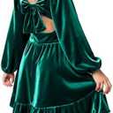 WIFFGO Girls Christmas Dress Fall Velvet Tie Back Long Sleeve Elegant Party Gifts for Outfits Kids Teen Winter Dresses Size 160, green