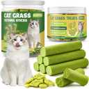 Cat Grass Sticks, 60 g Cat Grass Teething Stick and 50 g Cats Treats, Natural Dental Chews for Teeth Cleaning & Hairball Relief Teething Sticks for Indoor Cats Grain-Free