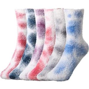 Geyoga 6 Pairs Tie Dye Soft Fluffy Fuzzy Socks for Women Cozy Winter Warm Valentine's Day Gifts No-shedding Slipper Plush Sleeping Sock Adult