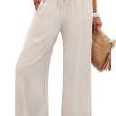 ANRABESS Women's Casual Linen High Waist Wide Leg Pants, Beige, Size 9