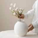 Minimalist White Ceramic Farmhouse Vase, Rustic Design for Home and Living Room Decor, Table, Bathroom, Holiday & Weddings (Ball-White)