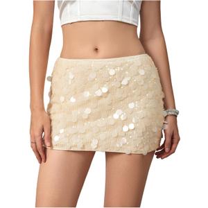 MakeMeChic Women's Sparkly Sequin Mini Skirt Y2k Low Rise Glitter Rave Micro Skirt with Shorts Underneath (Gold, S)