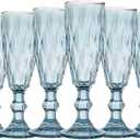 6 Pack Glass Champagne Flutes Goblet, 5 Oz Crystal High Clear Cocktail Cups Colored Wine Glasses,Set Of 6 Unique Diamond Textured Drinking Glasses Perfect for Weddings, Engagements, Mimosa Bars
