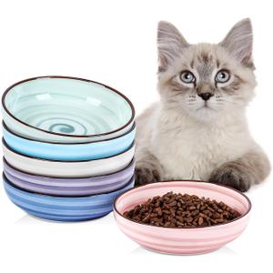 Selamica Ceramic Cat Food Bowl, 5.6 Inch Wide Shallow Cat Bowls/Dishes for Food and Water, Whisker Friendly, Set of 6, Gradient Colors