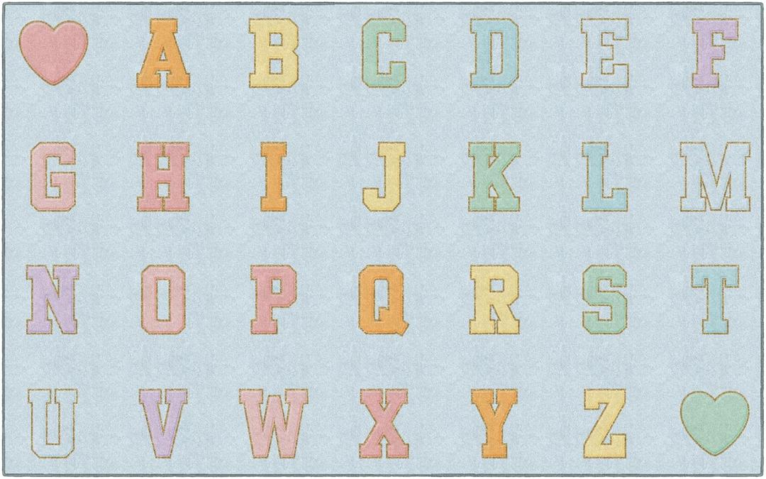 Flagship Carpets Blue Pastel Alphabet Criss-Cross Applesauce Educational Area Rug for Kids Room Seating Dcor, Children's Classroom, Play Carpet for Teaching and Playroom, 7'6" x 12'