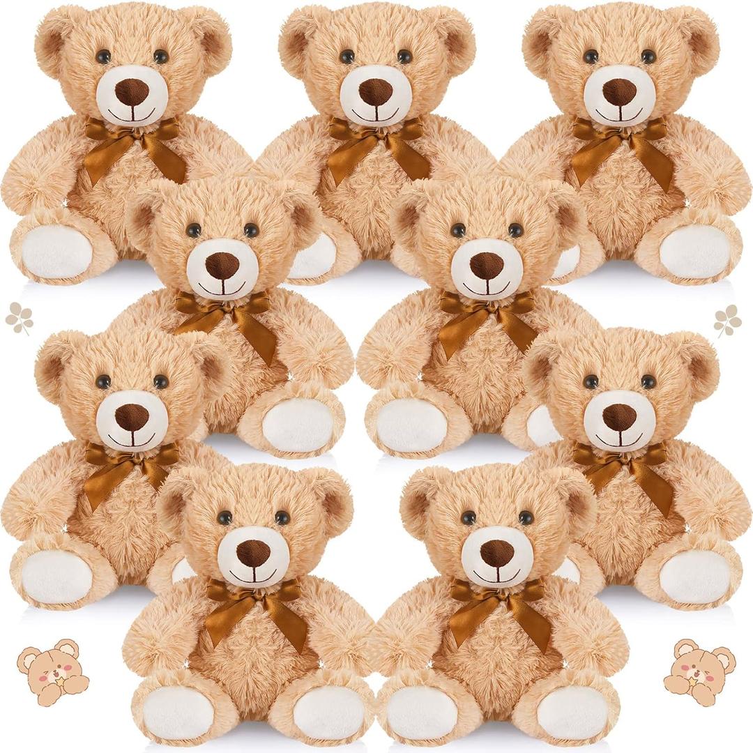 HyDren 9 Pcs 14 Inch Stuffed Animals Bears Bulk Soft Animal Bears Cute Dolls Gift for Valentine Wedding Mom Christmas Shower Birthday Gift Home Decor(Light Brown)