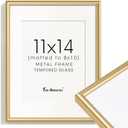 Fun Memories Gold 11x14 Picture Frame, Aluminum Metal Frame 14.25x11.22in with Mat for 8x10, Modern Picture Frame with Tempered Real Glass