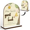 Classic Winnie 3D Thank You Sign with Stand, Wooden Guestbook Sign for Baby Shower Party, the Pooh Wedding Guest Book Sign for Ceremony and Reception, Please Sign Our Guest Book Sign