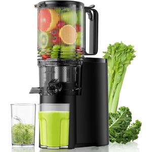 EanOruus Cold Press Juicer, 5.8" Wide Feed Chute Juice Extractor Machine with 400W, High Juice Yield, Slow Masticating Juicer for Whole Vegetables & Fruits, Textured black