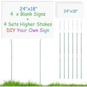 DUNPUTE 4 Pack Blank Yard Signs with Stakes 18x24 Inch, Garden Yard Signs with Lengthen Stakes, Waterproof Outdoor Lawn Decor for Birthday, Garage Sale, Open House, Guidepost (24 * 18 Inch/ 4 Pack)