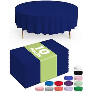 Pureegg Plastic Table Cloth Disposable 10 Pack, 84'' Round Table Cloths, Graduation Decorations Class of 2025, Graduation Party, Tablecloths, Round, Plastic Cover, Leakproof & Sturdy, Navy Blue