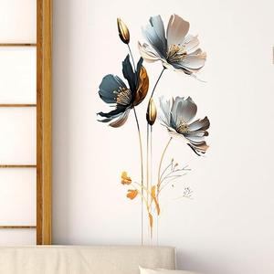Flaxarne Luxury Silver Gray Gold Floral Wall Stickers 3D Flower Wall Decals Peel and Stick Wall Art Decor for Bedroom Living Room Office Dormitory
