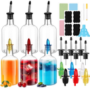 Maxcheck 6 Set 16 oz Plastic Long Neck Bottles with Rainbow Pourer and Caps Plastic Juice Pour Bottles with Stainless Steel Pourer Tapered Spout Syrup Pourers for Juice Store