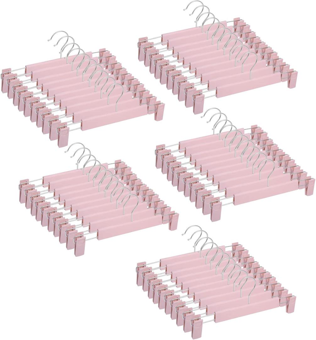 Pants Hangers with Clips Skirt Hanger for Women Plastic Clip Hangers for Pants Clothes Hanger (50pack, Pink)