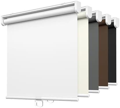 LazBlinds No Drill Cordless Roller Shades, 25x72, White | 100% Blackout Roller Blinds for Windows, Thermal Insulated UV Protection Waterproof Roll Up Window Blinds and Shades