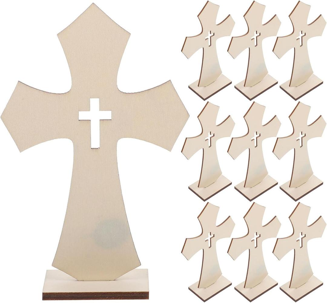 Didiseaon 10pcs Wooden Cross Desk Decor Unpainted Craft Crosses for Home Office Unique Religious Ornament for Weddings Baptisms Festivals
