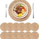 13.8'' Round Woven Placemats Set of 12, Boho Rattan Chargers for Dinner Plates, Rustic Wicker Place Mats, Straw Braided Table Placemats, for Dining Table Decor, Wedding, Farmhouse and Outdoor